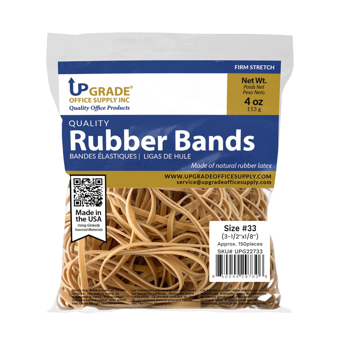Upgrade Office Supply UPG22733 Rubber Bands, Size #33 (3-1/2 x 1/8") Natural Crepe, Made in USA