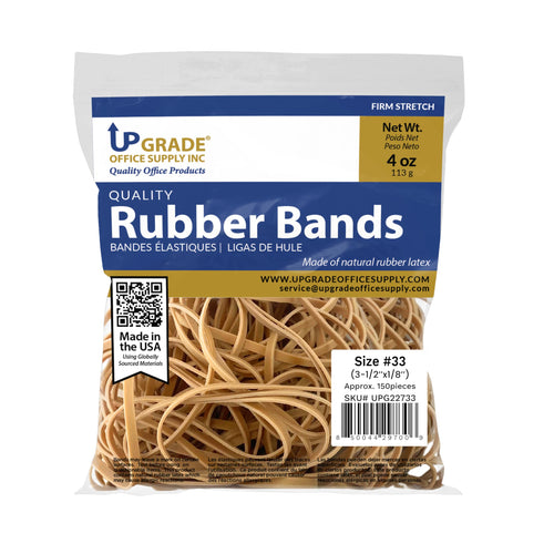 Upgrade Office Supply UPG22733 Rubber Bands, Size #33 (3-1/2 x 1/8") Natural Crepe, Made in USA