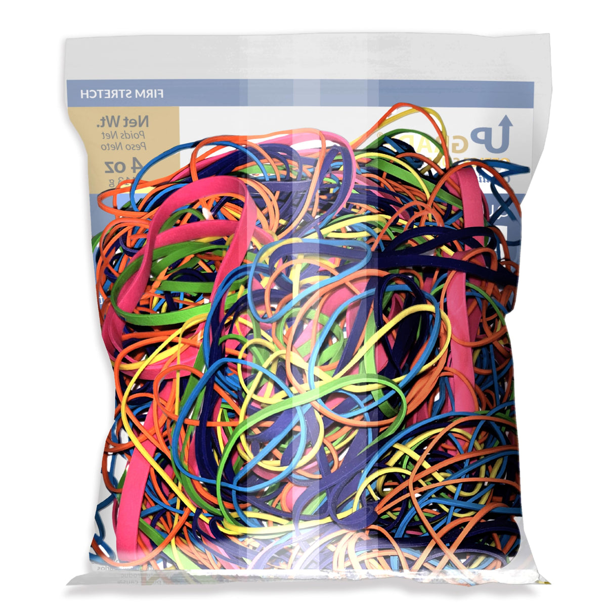 Upgrade Office Supply UPG247BC Rubber Bands, Size #54 (Assorted Sizes) in Bright Colors, 1/4 lb. Bag, Pink, Purple, Yellow, Lime, Orange, and Cyan Color, Made in USA