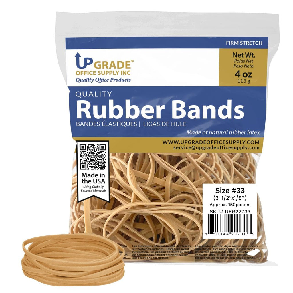 Upgrade Office Supply UPG22733 Rubber Bands, Size #33 (3-1/2 x 1/8") Natural Crepe, Made in USA